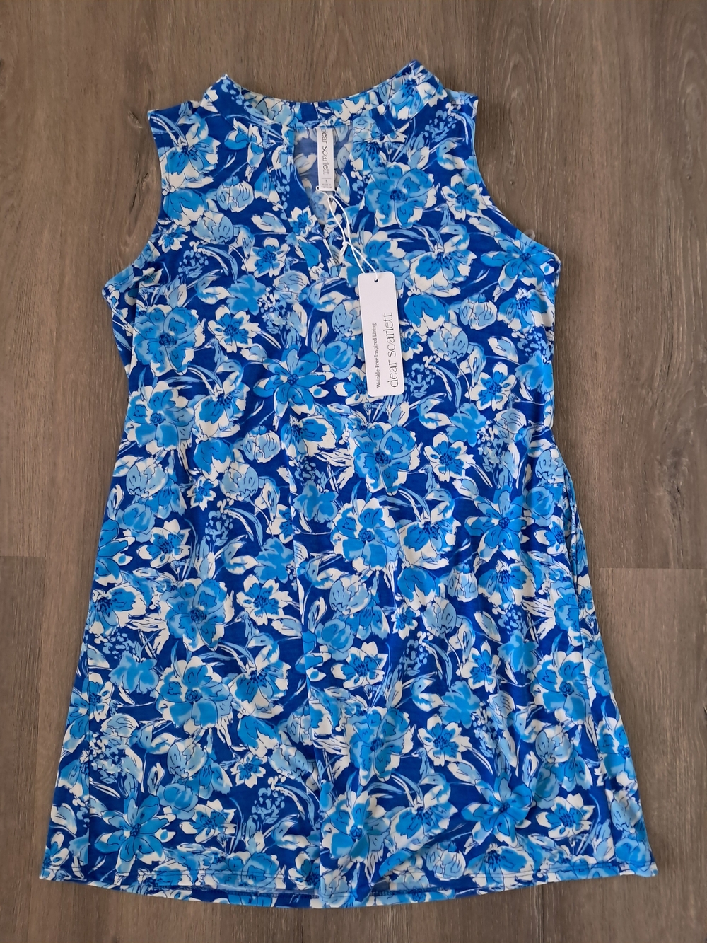 NWT S Dear Scarlett Blue & White Floral Sleeveless Dress
